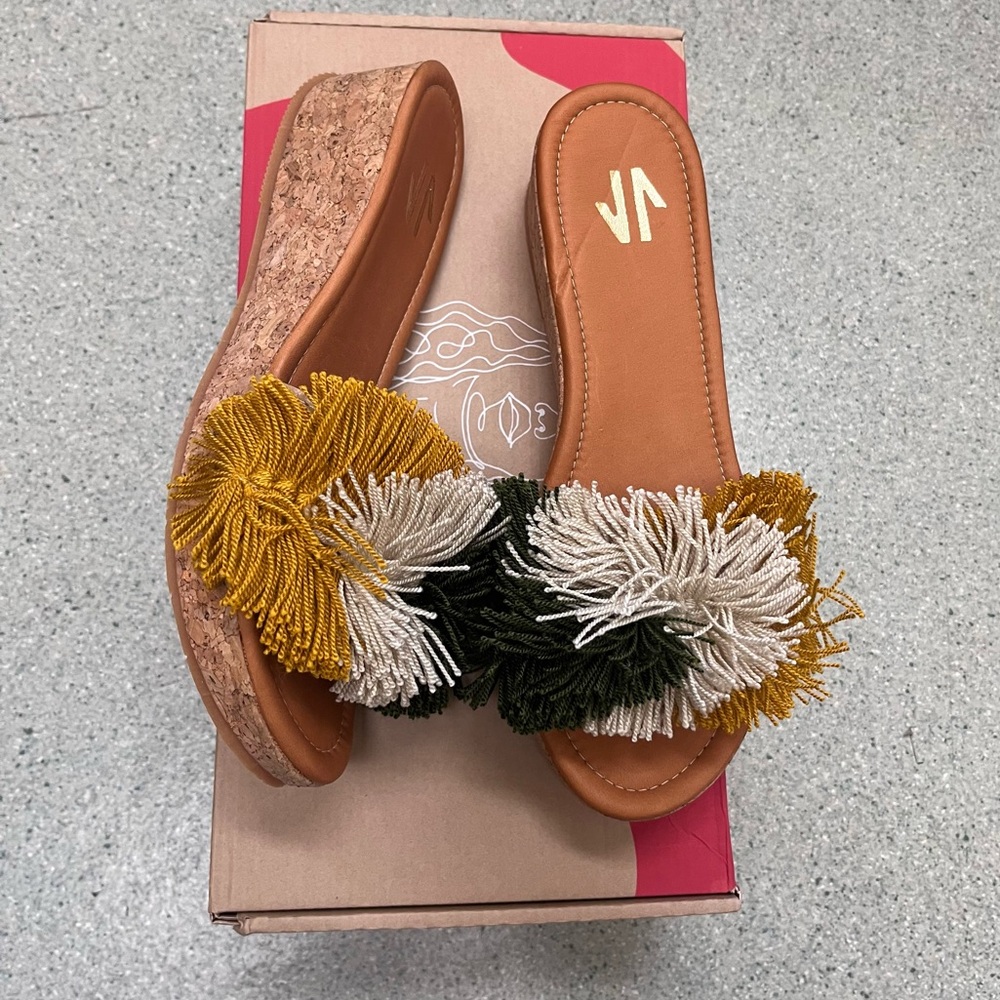 Silvia Cobos Mambo Slip-On Platform Wedge Sandals Tassel Fringe 8